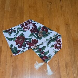 Holiday Floral & Fruit Table Runner with Tassels